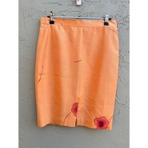Gigli Womens Peach Floral Poppy Silk Pencil Skirt SZ 6 Romantic Quiet Luxury